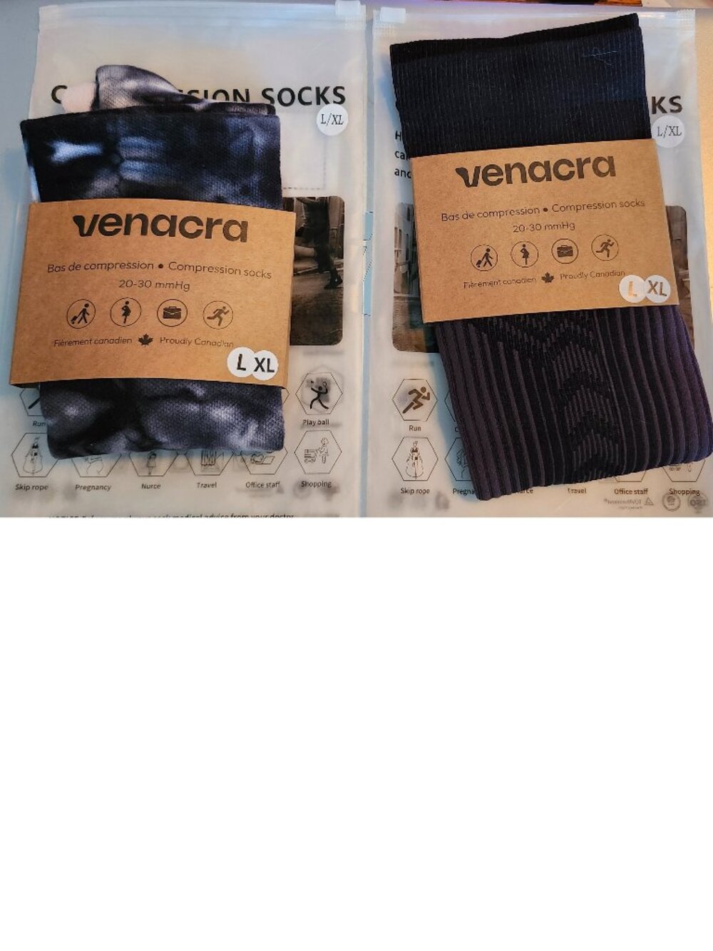 NEW Venacra Compression Socks 20-30 mmHg Women's Large/XL Set of 2